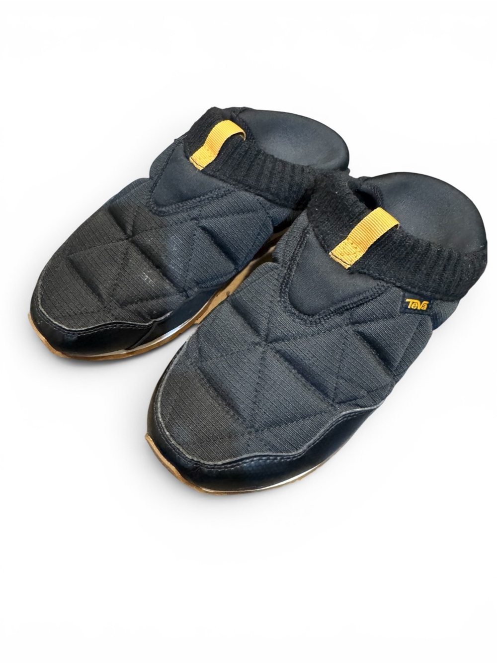 Teva Women’s  Black Quilted Slip-On Clogs with Yellow Tabs size 8